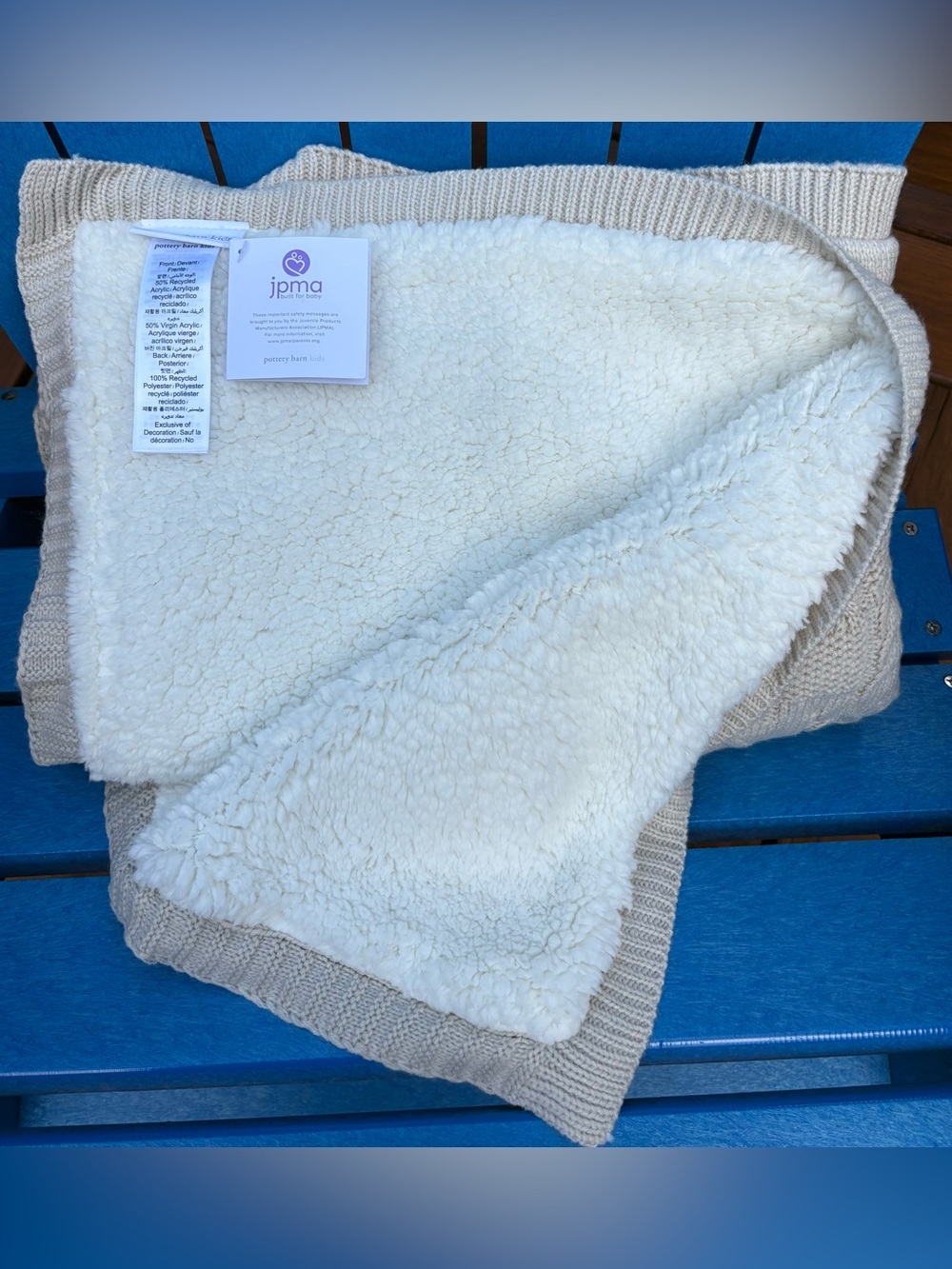 Pottery Barn Kids Sheep Patchwork Cable Blanket — NWT - Picture 3 of 7